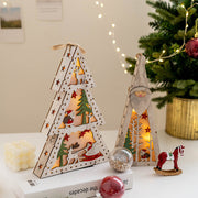 Light Up Wooden Christmas Tree Pendants with Hanging Lights, Bulk Christmas Decor Ornaments