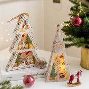 Light Up Wooden Christmas Tree Pendants with Hanging Lights, Bulk Christmas Decor Ornaments