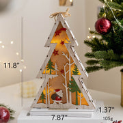 Light Up Wooden Christmas Tree Pendants with Hanging Lights, Bulk Christmas Decor Ornaments