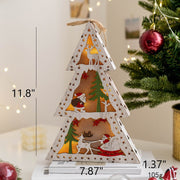 Light Up Wooden Christmas Tree Pendants with Hanging Lights, Bulk Christmas Decor Ornaments