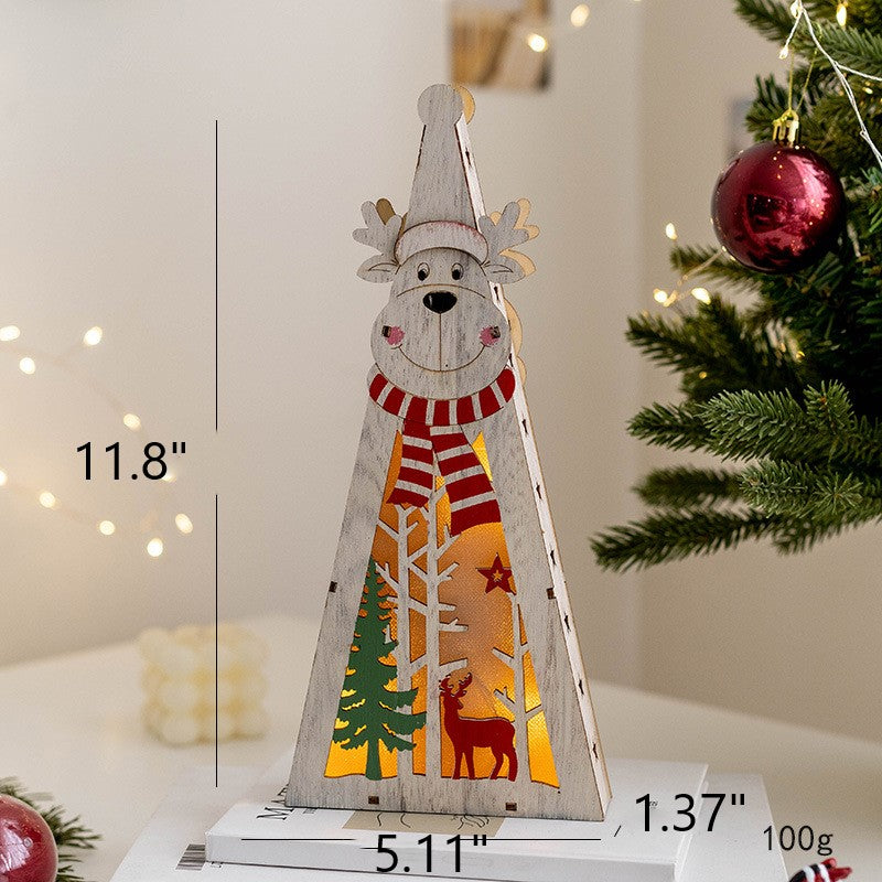 Light Up Wooden Christmas Tree Pendants with Hanging Lights, Bulk Christmas Decor Ornaments