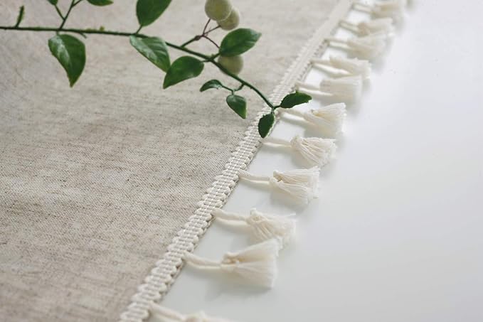 Bulk Linen Tablecloth Rectangle Tassel Table Cloth for Kitchen Dining Room Table Cover Wholesale