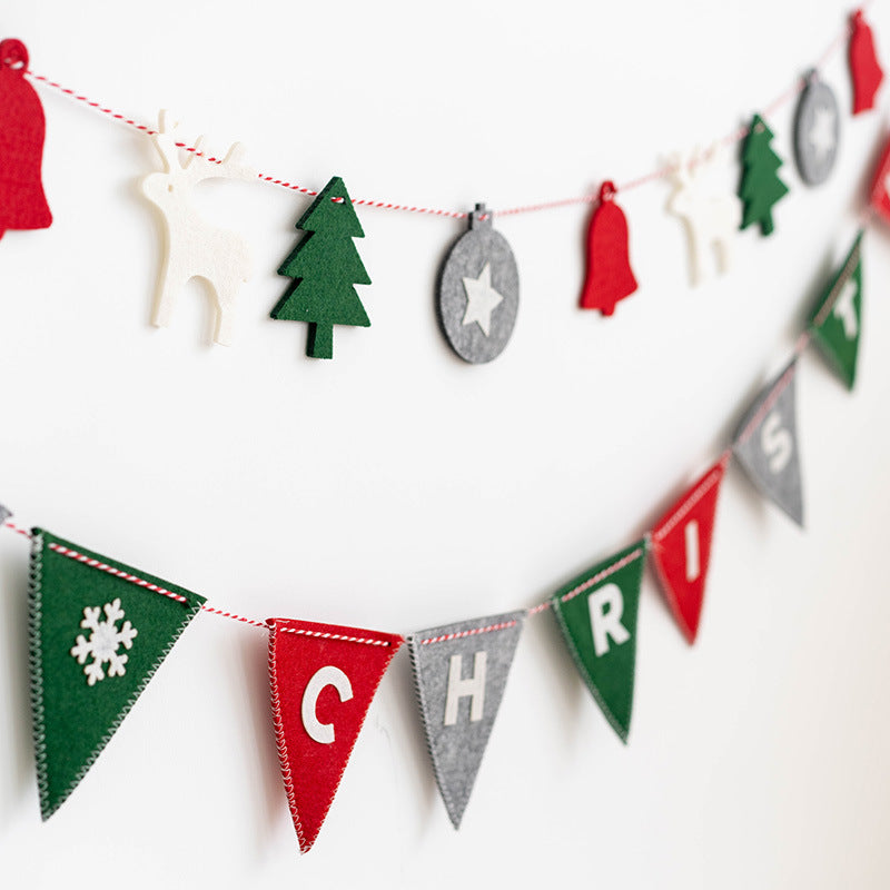 Merry Christmas Wool Felt Banner Garland 1 Set Hanging Ornaments for Fireplace Wall Decor