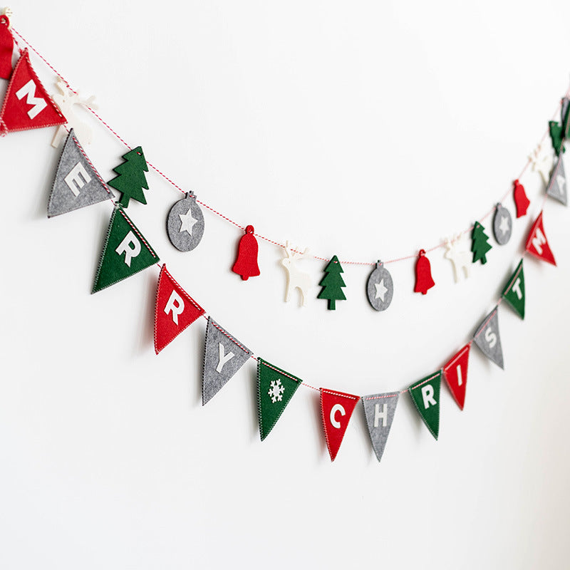 Merry Christmas Wool Felt Banner Garland 1 Set Hanging Ornaments for Fireplace Wall Decor