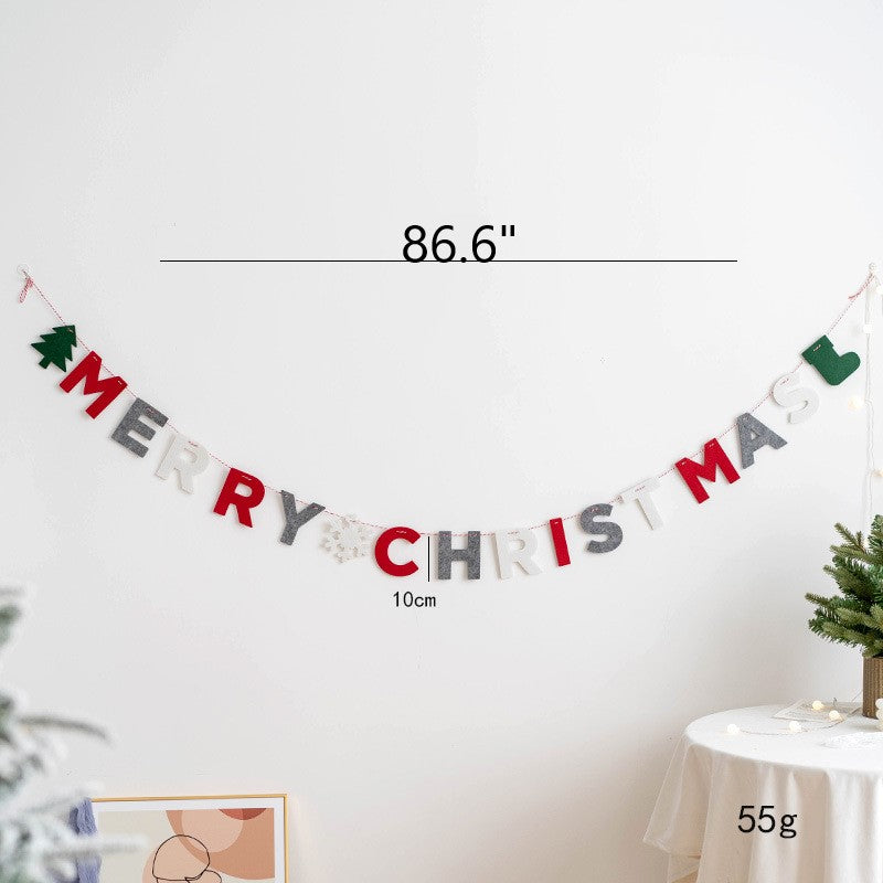 Merry Christmas Wool Felt Banner Garland 1 Set Hanging Ornaments for Fireplace Wall Decor
