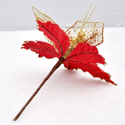 8 Inch Artificial Poinsettia Picks with Glitter and Sequins, 10 Pcs Christmas Flower Ornaments for Tree Decoration