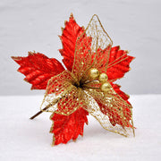 8 Inch Artificial Poinsettia Picks with Glitter and Sequins, 10 Pcs Christmas Flower Ornaments for Tree Decoration