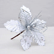 8 Inch Artificial Poinsettia Picks with Glitter and Sequins, 10 Pcs Christmas Flower Ornaments for Tree Decoration
