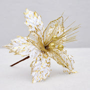 8 Inch Artificial Poinsettia Picks with Glitter and Sequins, 10 Pcs Christmas Flower Ornaments for Tree Decoration