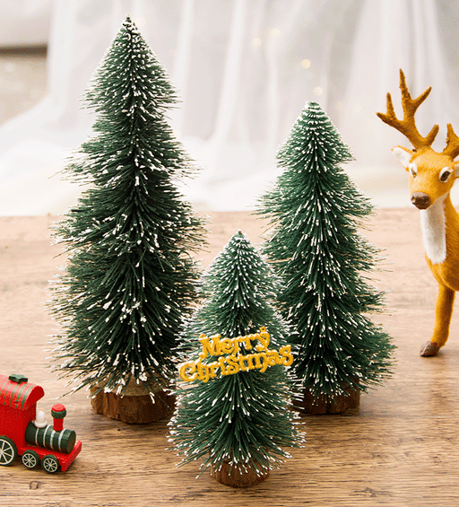 Mini Christmas Tree with Wooden Base, Bulk Desktop Pine Tree Tabletop Decoration, Artificial, 6 Inch, 10 Pcs