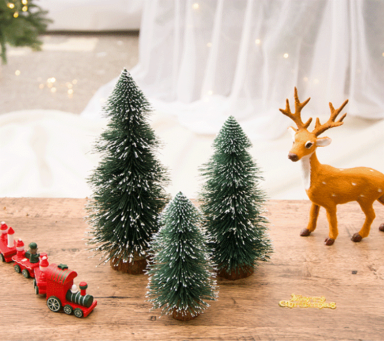 Mini Christmas Tree with Wooden Base, Bulk Desktop Pine Tree Tabletop Decoration, Artificial, 6 Inch, 10 Pcs