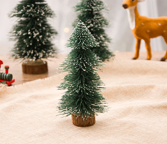 Mini Christmas Tree with Wooden Base, Bulk Desktop Pine Tree Tabletop Decoration, Artificial, 6 Inch, 10 Pcs