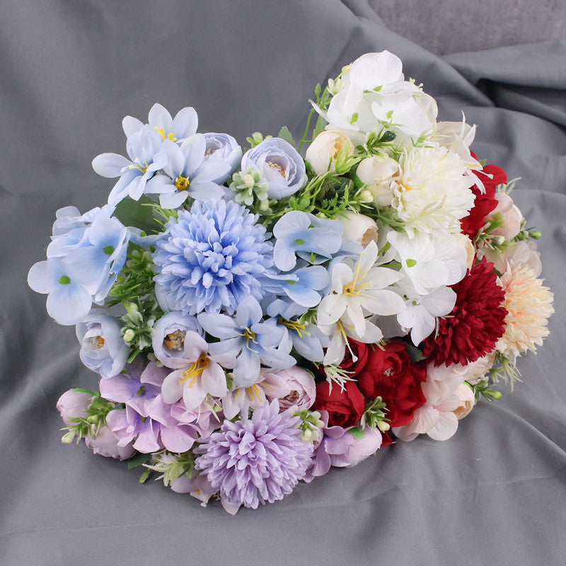 12 Inch Mixed Artificial Hydrangea Peony Chrysanthemum Lily Bush Bouquet, 1 Pc