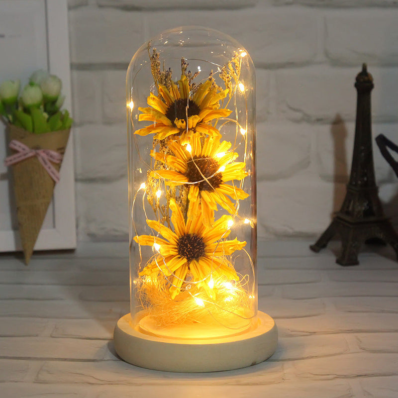 Preserved Mum Flower in Glass Dome Light Up Gift for Her Bulk Wholesale
