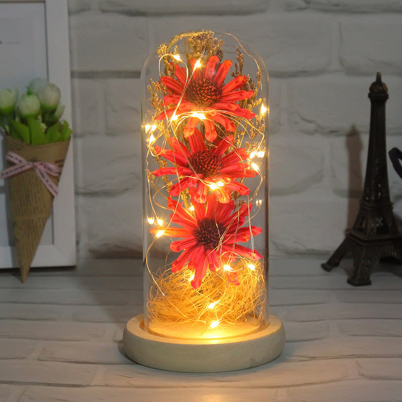 Preserved Mum Flower in Glass Dome Light Up Gift for Her Bulk Wholesale