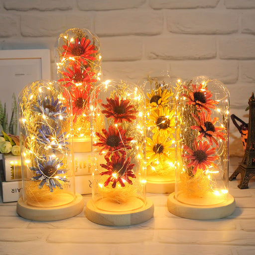 Preserved Mum Flower in Glass Dome Light Up Gift for Her Bulk Wholesale
