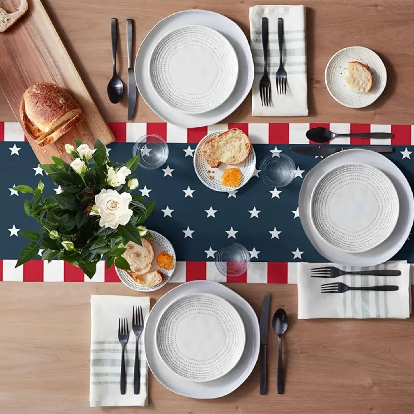 Bulk 2 Pcs Patriotic Independence Day Table Runners for Party Dining Kitchen Home Decor Wholesale