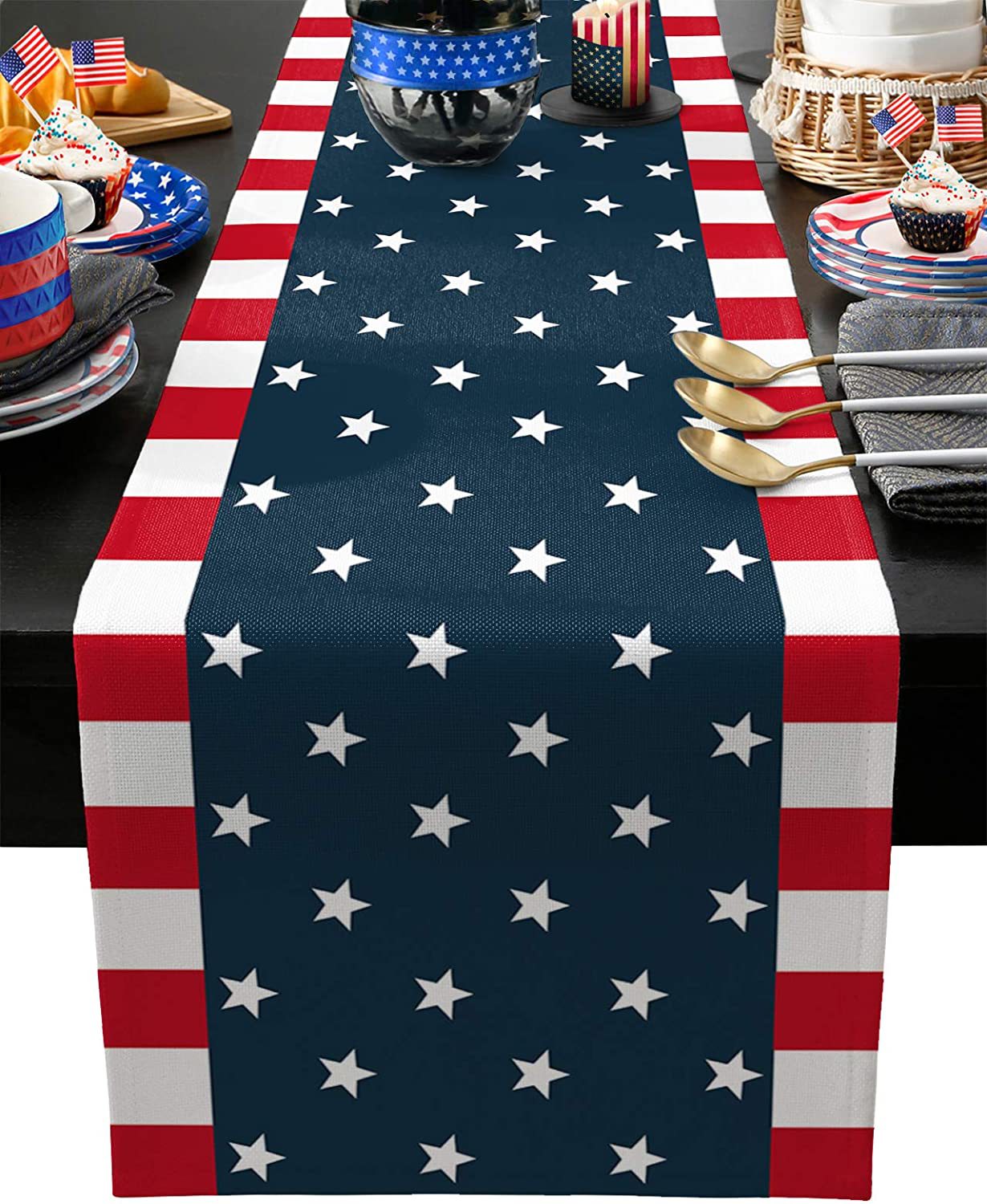 Bulk 2 Pcs Patriotic Independence Day Table Runners for Party Dining Kitchen Home Decor Wholesale