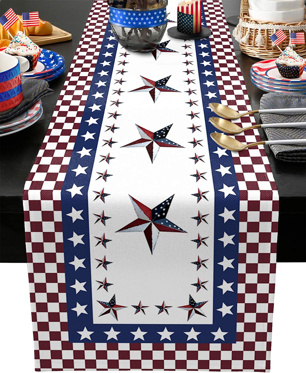 Bulk 2 Pcs Patriotic Independence Day Table Runners for Party Dining Kitchen Home Decor Wholesale