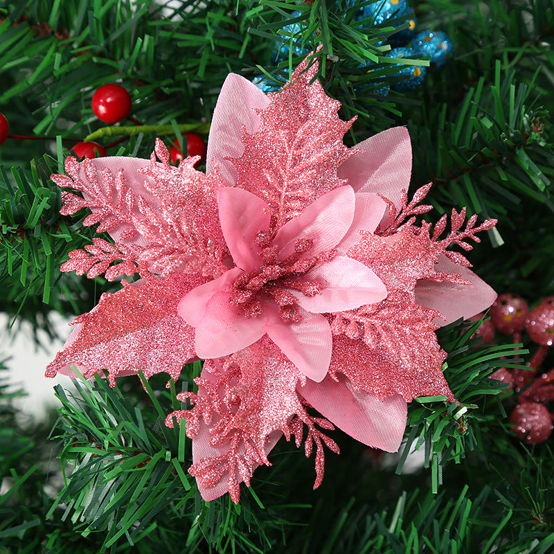 14 Colors 6 Inch Glitter Poinsettia Artificial Christmas Flowers Bulk Wholesale