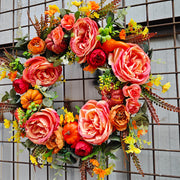 Artificial Peony Pumpkin Wreath 18 Inch Fall Harvest Thanksgiving Day Decor Bulk Wholesale