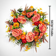 Artificial Peony Pumpkin Wreath 18 Inch Fall Harvest Thanksgiving Day Decor Bulk Wholesale