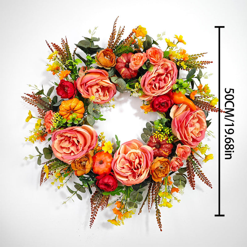 Artificial Peony Pumpkin Wreath 18 Inch Fall Harvest Thanksgiving Day Decor Bulk Wholesale