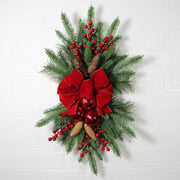 Pine Cone Christmas Swag with Red Berry Garland, Bulk Holiday Decoration, Artificial Pine Cones and Berries