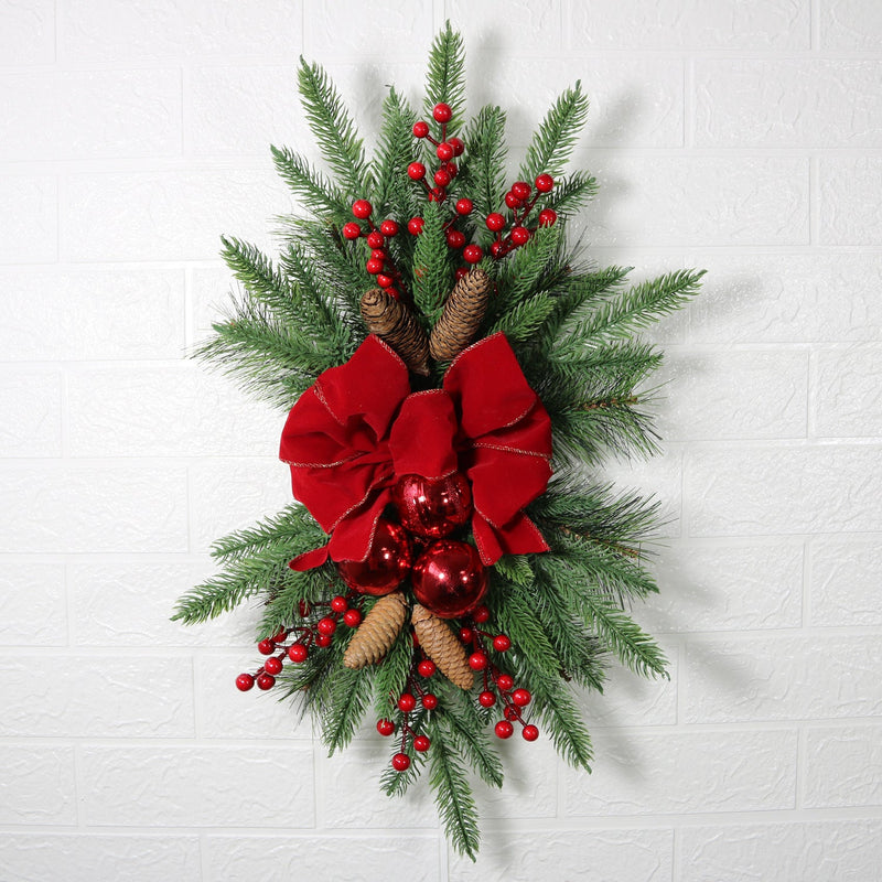 Pine Cone Christmas Swag with Red Berry Garland, Bulk Holiday Decoration, Artificial Pine Cones and Berries