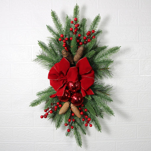 Pine Cone Christmas Swag with Red Berry Garland, Bulk Holiday Decoration, Artificial Pine Cones and Berries