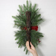 Pine Cone Christmas Swag with Red Berry Garland, Bulk Holiday Decoration, Artificial Pine Cones and Berries