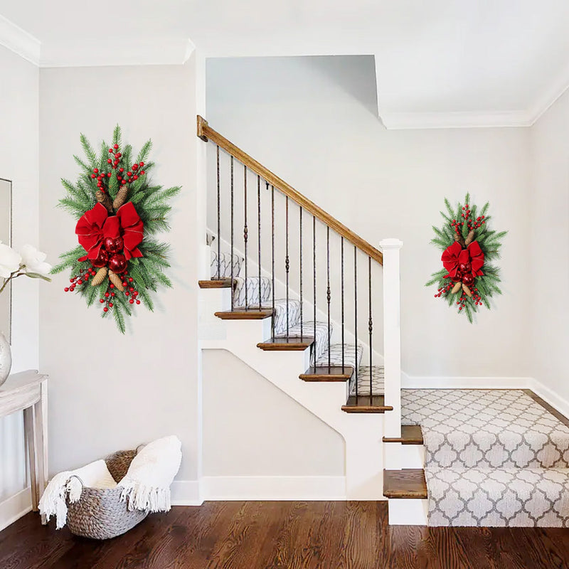 Pine Cone Christmas Swag with Red Berry Garland, Bulk Holiday Decoration, Artificial Pine Cones and Berries