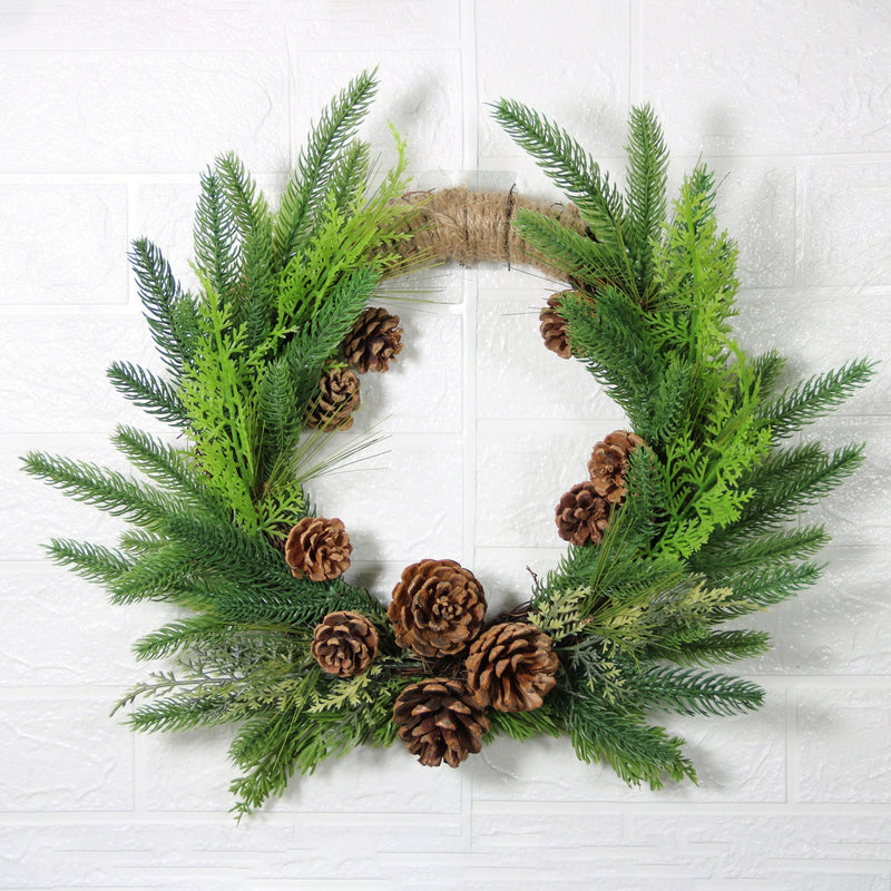 Bulk Artificial Pine Needle and Pine Cone Christmas Wreaths Greenery Ornaments for Front Door Wall Hanging Home Decor