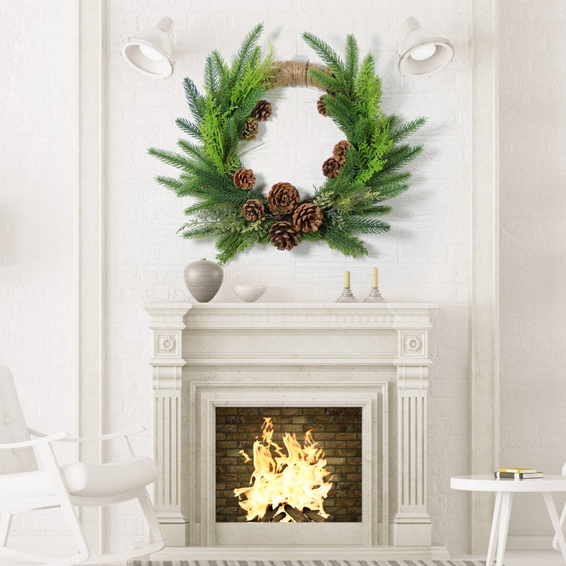 Bulk Artificial Pine Needle and Pine Cone Christmas Wreaths Greenery Ornaments for Front Door Wall Hanging Home Decor