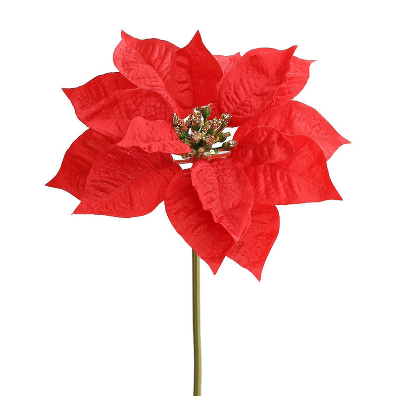 12 Inch Artificial Velvet Poinsettia Stems with Glitter Centers, 10 Pcs Christmas Holiday Floral Decor