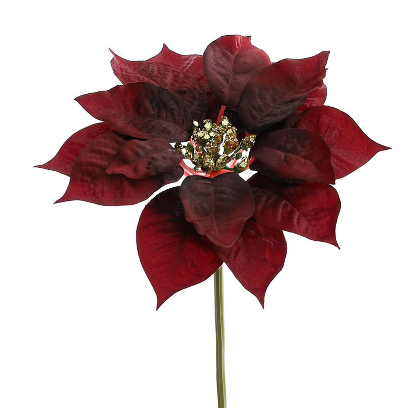 12 Inch Artificial Velvet Poinsettia Stems with Glitter Centers, 10 Pcs Christmas Holiday Floral Decor
