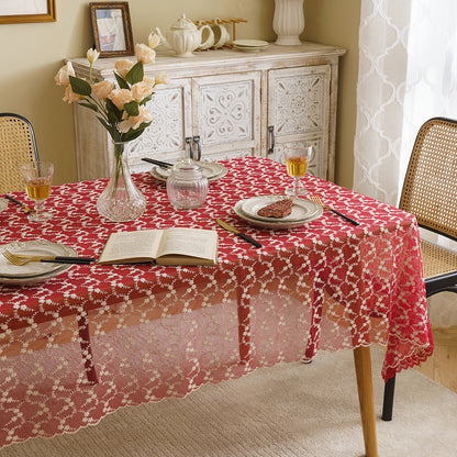 Bulk Red Lace Tablecloth Embroidered Floral Table Cover for Party Home Decor Wholesale
