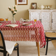 Bulk Red Lace Tablecloth Embroidered Floral Table Cover for Party Home Decor Wholesale