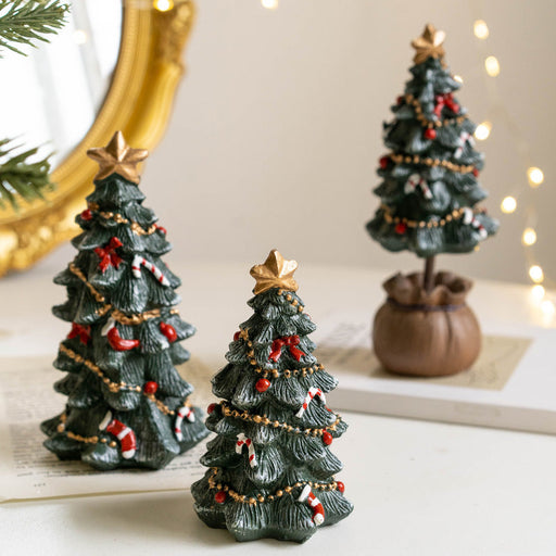 Bulk Resin Christmas Tree Figurines Mini Tabletop Ornaments Christmas Decorations Set