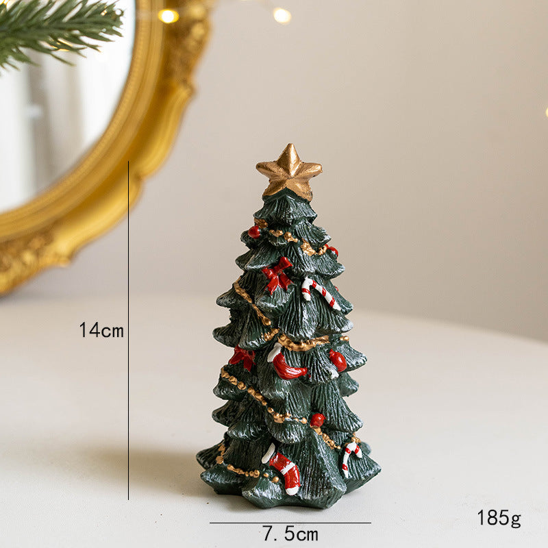 Bulk Resin Christmas Tree Figurines Mini Tabletop Ornaments Christmas Decorations Set