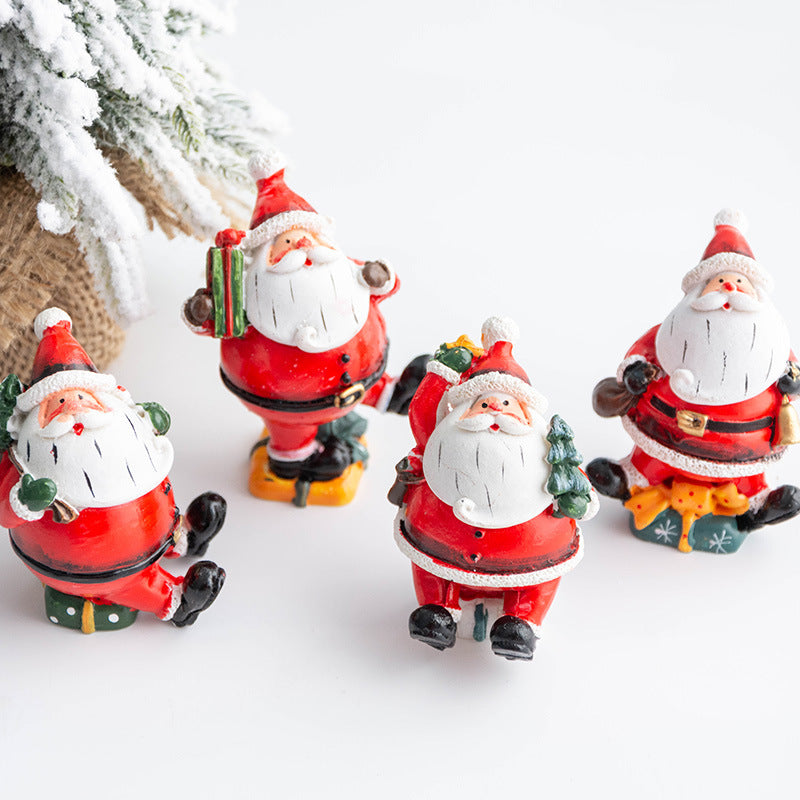 Resin Santa Claus and Snowman Mini Tabletop Christmas Ornaments Bulk Set
