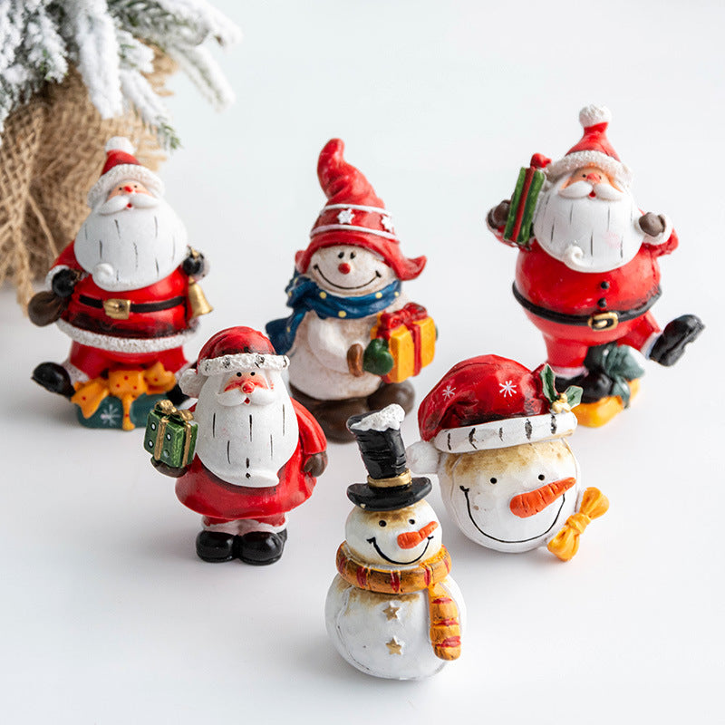 Resin Santa Claus and Snowman Mini Tabletop Christmas Ornaments Bulk Set