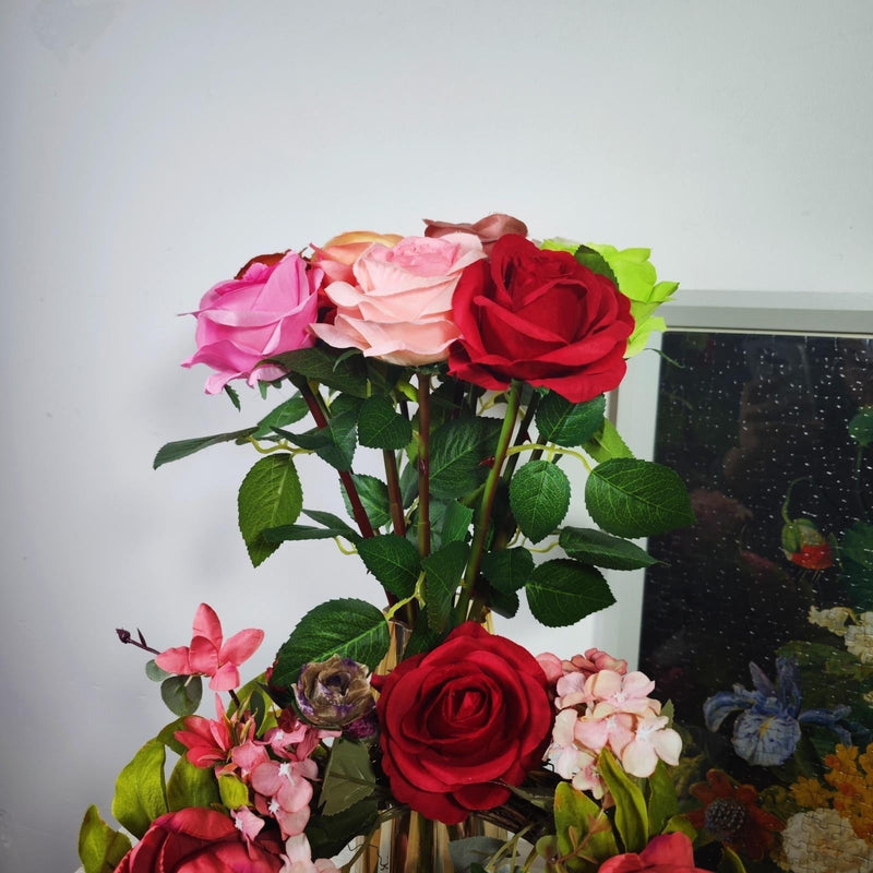 10 Pcs Artificial Silk Rose Stems, 12 Inch, Red, Wholesale Bouquet Flowers