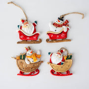 Santa Claus Sleigh Pendant Ornament 10 Pcs Christmas Tree Hanging Decoration Holiday Decor