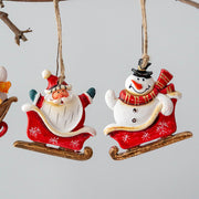 Santa Claus Sleigh Pendant Ornament 10 Pcs Christmas Tree Hanging Decoration Holiday Decor