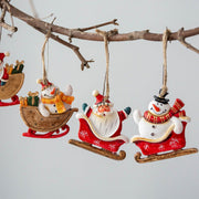 Santa Claus Sleigh Pendant Ornament 10 Pcs Christmas Tree Hanging Decoration Holiday Decor