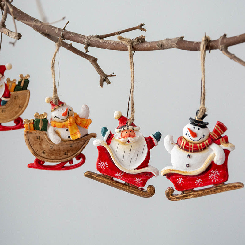 Santa Claus Sleigh Pendant Ornament 10 Pcs Christmas Tree Hanging Decoration Holiday Decor