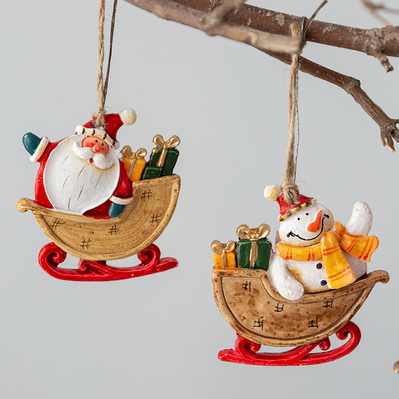 Santa Claus Sleigh Pendant Ornament 10 Pcs Christmas Tree Hanging Decoration Holiday Decor