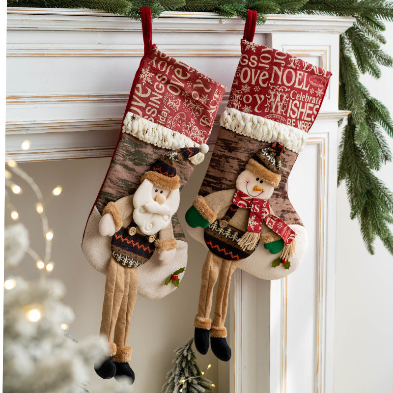 10 Pcs Christmas Stockings Hanging Ornaments with Santa Claus Snowman Elk Designs for Xmas Tree Party Supplies