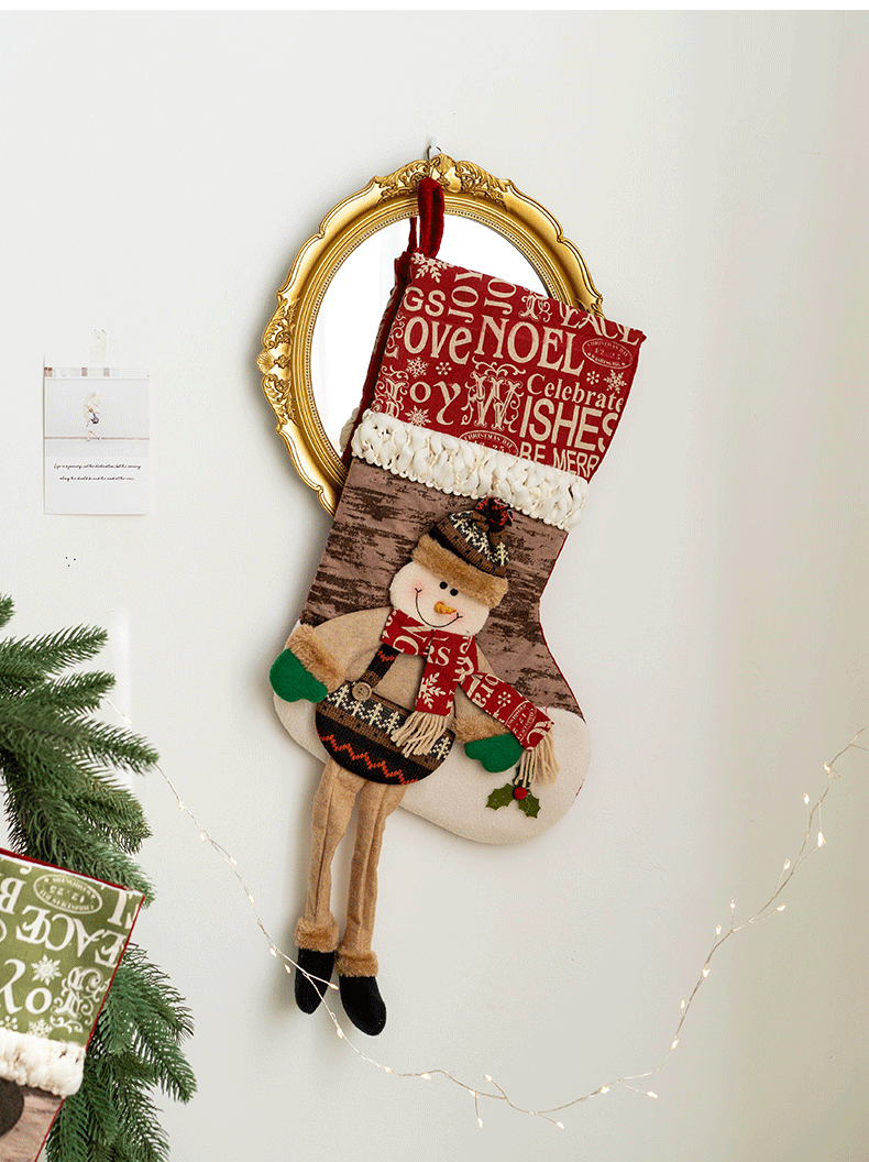 10 Pcs Christmas Stockings Hanging Ornaments with Santa Claus Snowman Elk Designs for Xmas Tree Party Supplies